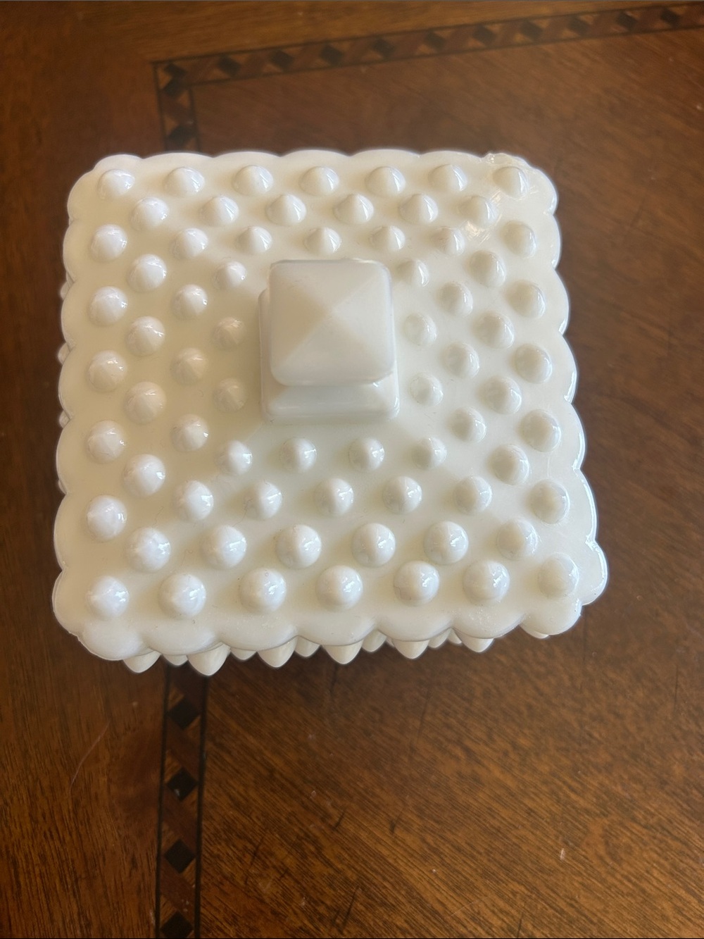 Used White Decorative Hobnail Ceramic Trinket Box small chip